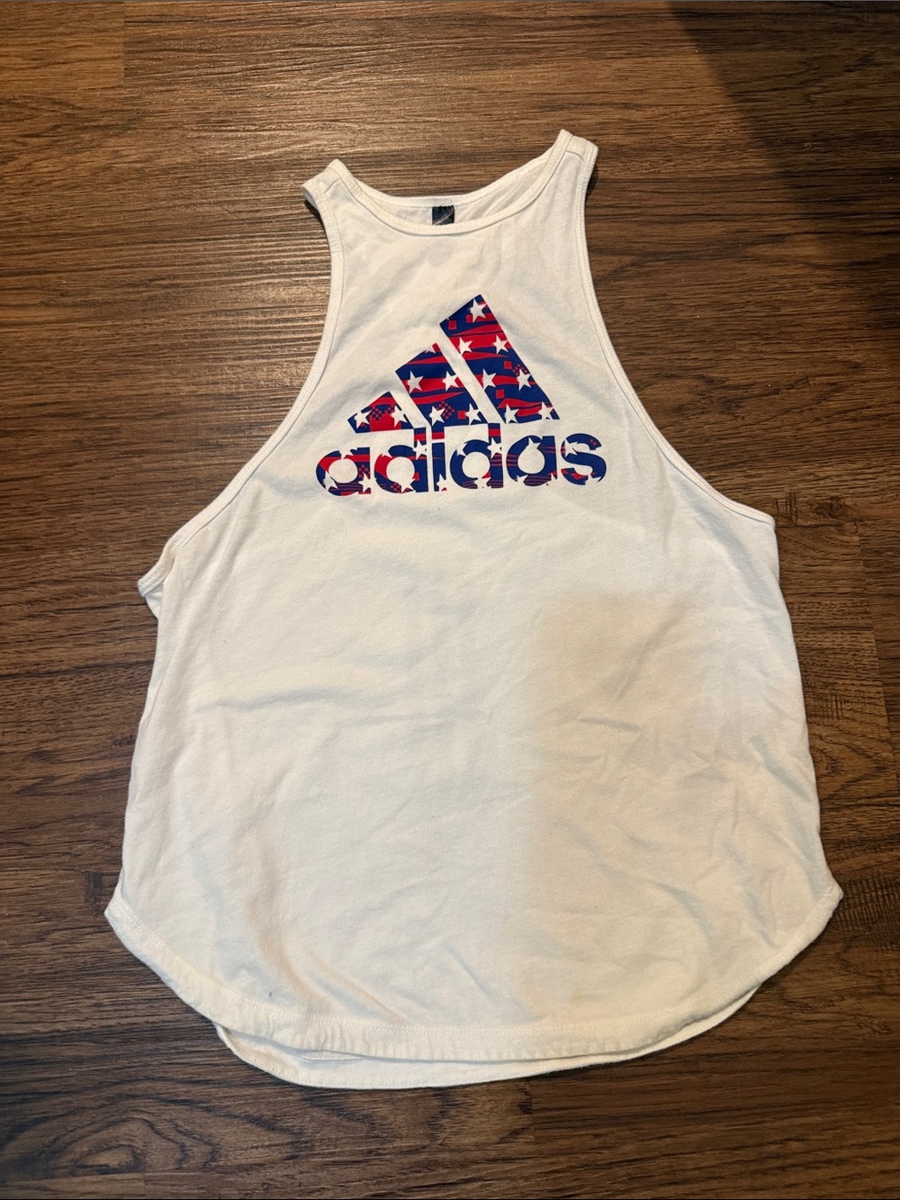 adidas White Tank with Red & Blue Logo